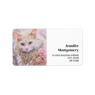 Étiquette Chat blanc élégant en bijoux de luxe