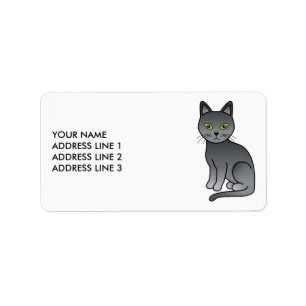 Étiquette Chat de dessin animé mignon bleu russe & Texte per