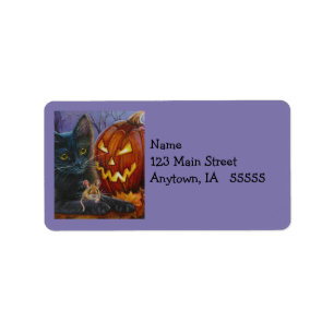 Étiquette Chat d'Halloween et souris n° 2 Aquarelle Art