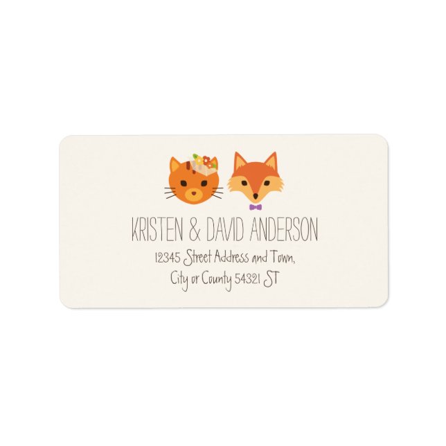 Étiquette Chat Whimsland et Fox Couple Mariage (Devant)