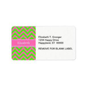 Étiquette Chaud rose #2 Lime Green LG Chevron Nom Monogramme