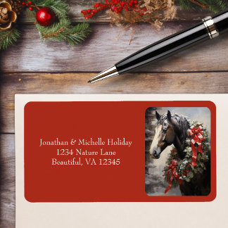 Étiquette Cheval avec couronne d'hiver Adresse de Noël