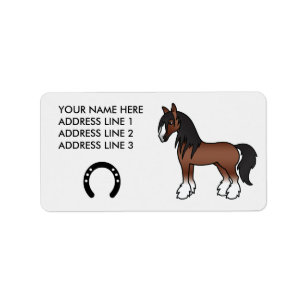 Étiquette Cheval brun de dessin animé Gypsy Vanner Shire Cly