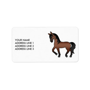 Étiquette Cheval de trot de dessin animé brun bai et texte p