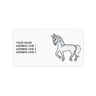 Étiquette Cheval de trot de dessin animé mignon gris & Texte