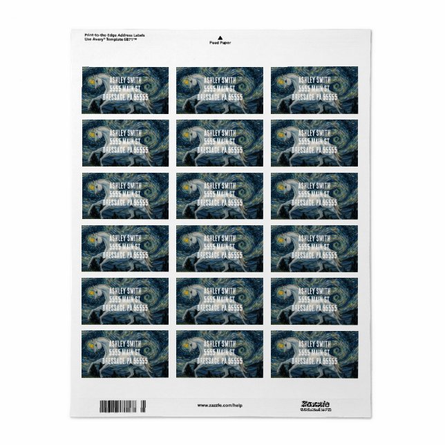 Étiquette Cheval en Van Gogh Starry Night (Feuille entière)