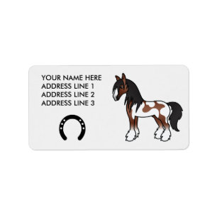 Étiquette Cheval Shire Gypsy Vanner de dessin animé piebalde