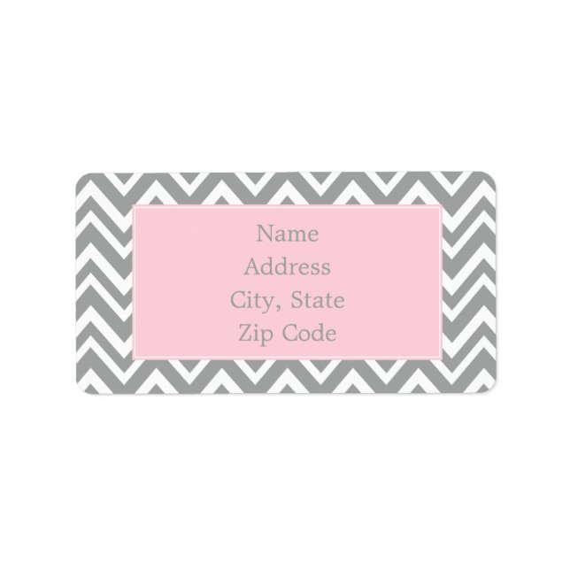 Étiquette Chevron gris et blanc avec Pastel rose (Devant)