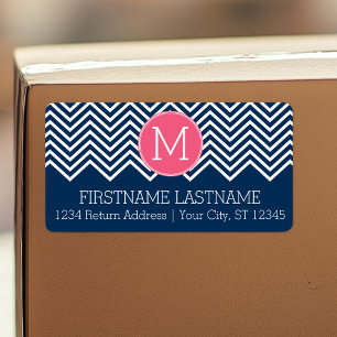 Étiquette Chevrons bleu marine et magenta sur mesure Monogra