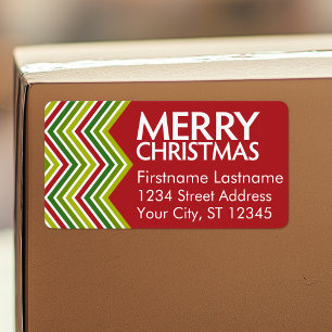 Étiquette Chevrons de Noël rouge et vert