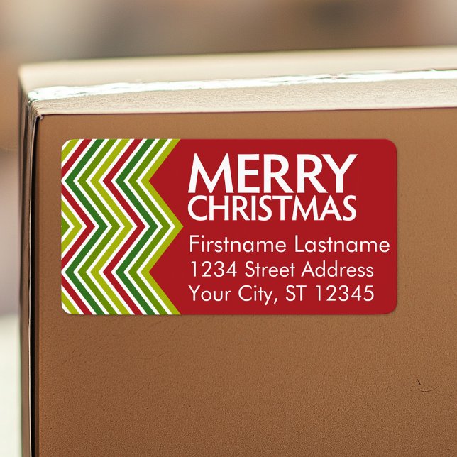 Étiquette Chevrons de Noël rouge et vert (Personalized return address label)