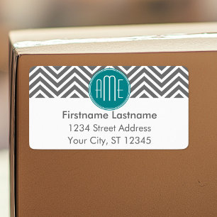Étiquette Chevrons turquoises au charbon de bois Monogramme 