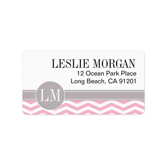 Étiquette Chic Chevron Monogramme | rose (Devant)