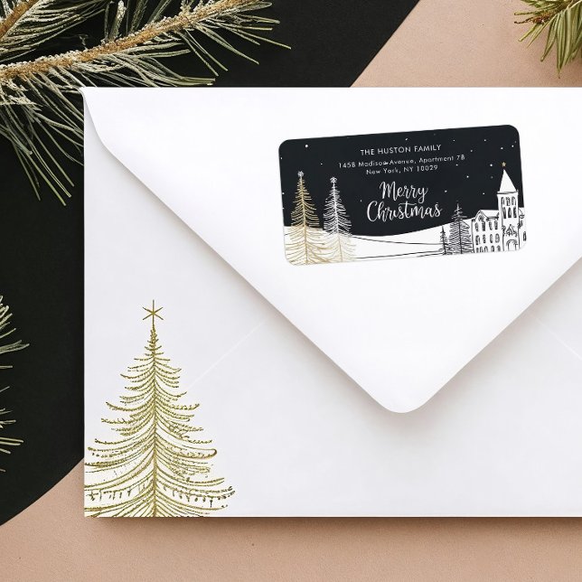 Étiquette Chic Christmas Scene Return Address Label (Créateur téléchargé)