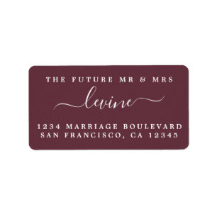 Étiquette Chic Future M. Mme Burgundy Mariage Retour Adresse