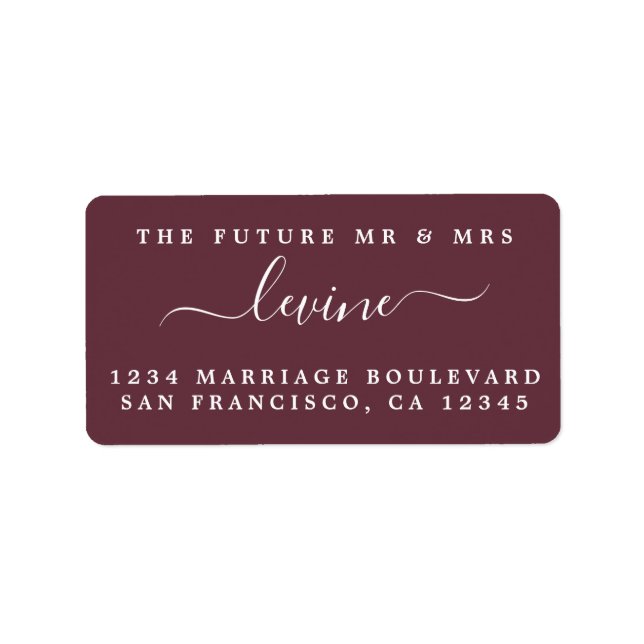 Étiquette Chic Future M. Mme Burgundy Mariage Retour Adresse (Devant)