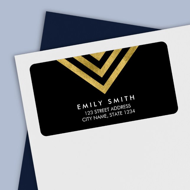 Étiquette Chic moderne Black et Faux Gold Adresse géométriqu (Créateur téléchargé)