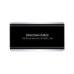 Étiquette Chic Moderne Faux Argent Noir Plaque Glam Adresse