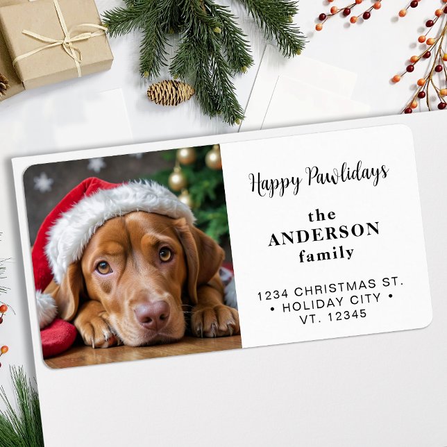 Étiquette Chien Noël Photo personnalisée Photo moderne Adres (Créateur téléchargé)