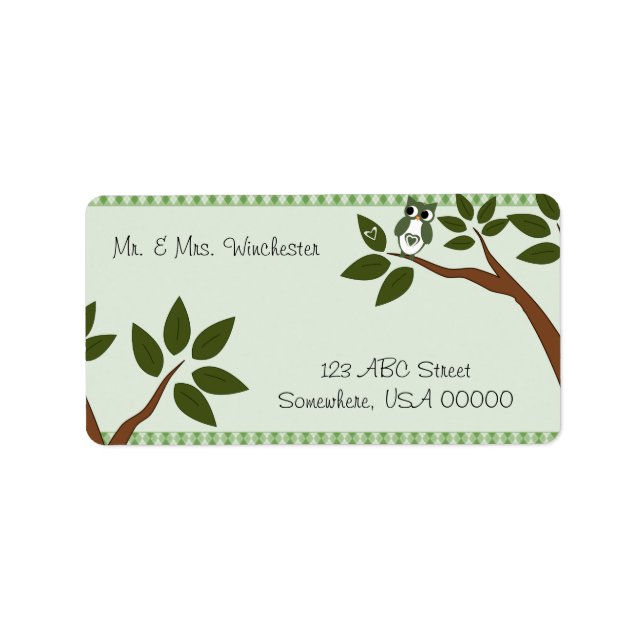 Étiquette Chouette d'amour du Jacquard vert (Devant)