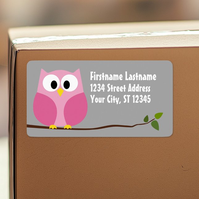 Étiquette Chouette de dessin mignonne - Nom personnalisé ros (Personalized return address label)