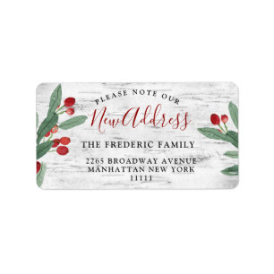 Étiquette Christmas Holly Berry & Rustic Birch Nouvelle adre