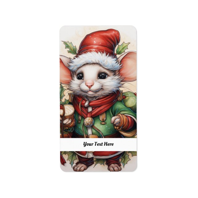 Étiquette Christmas Mouse 50 Votre texte ici (Devant)