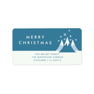Étiquette Christmas Snow Mounts Blue Adresse de retour