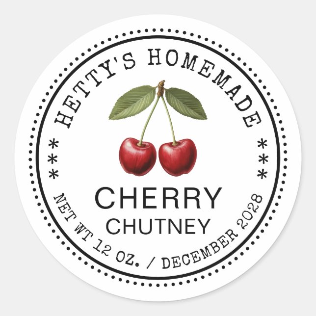 Étiquette chutney cerise pour les recettes maison (Devant)