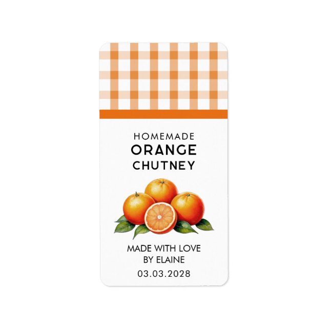Étiquette Chutney orange maison avec à damiers motif (Devant)