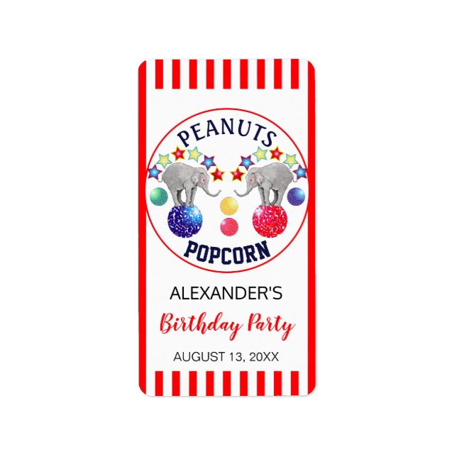 Étiquette Cirque Thème Éléphant Fête d'anniversaire Favorise (Devant)
