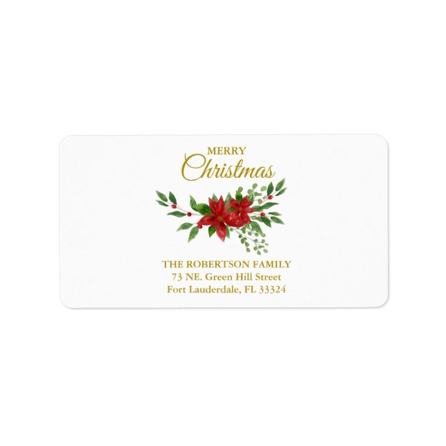 Étiquette Citation de Noël avec Poinsettias (Devant)