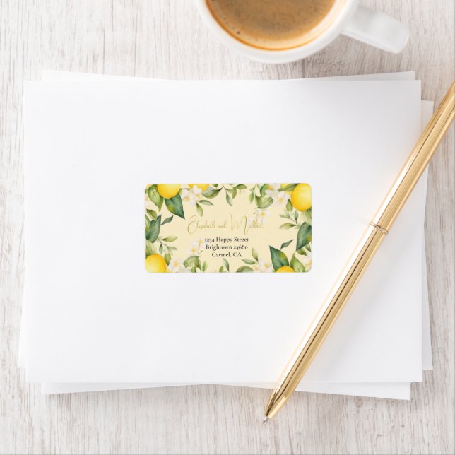 Étiquette Citron Faire-part de mariage d'agrumes d'été (En situation)