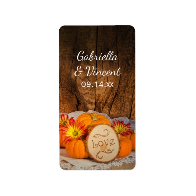 Étiquette Citrouille rustique Automne Grange Mariage Faveur  (Devant)