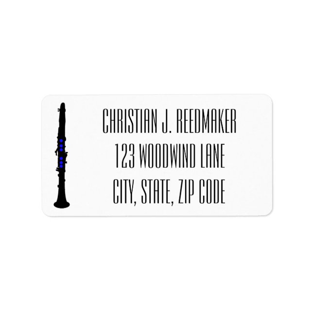 Étiquette Clarinet Black silhouette clarinet blue tone holes (Devant)