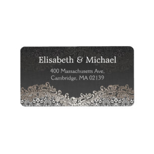 Étiquette Classic Formal Elégant Vintage foncé Damask Argent