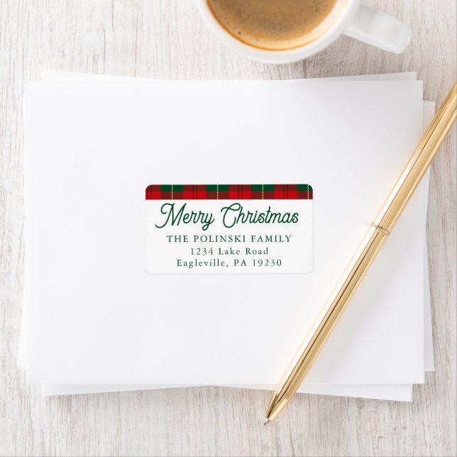 Étiquette Classic Plaid Simple Christmas Adresse de retour (En situation)