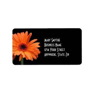 Étiquette Classy Black & Orange Gerbera Daisy