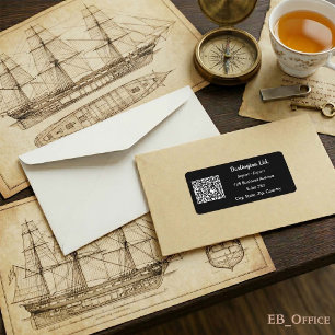 Étiquette Code QR d'adresse d'affaires de script blanc sur f