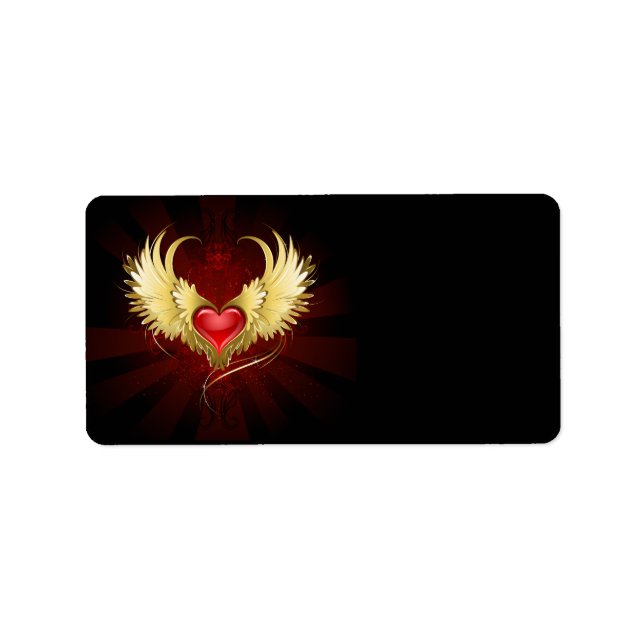Étiquette Coeur rouge avec ailes d'or (Devant)