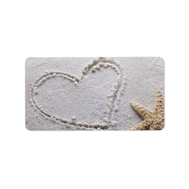 Étiquette Coeur tiré dans le sable à la plage avec Modèle St (Devant)