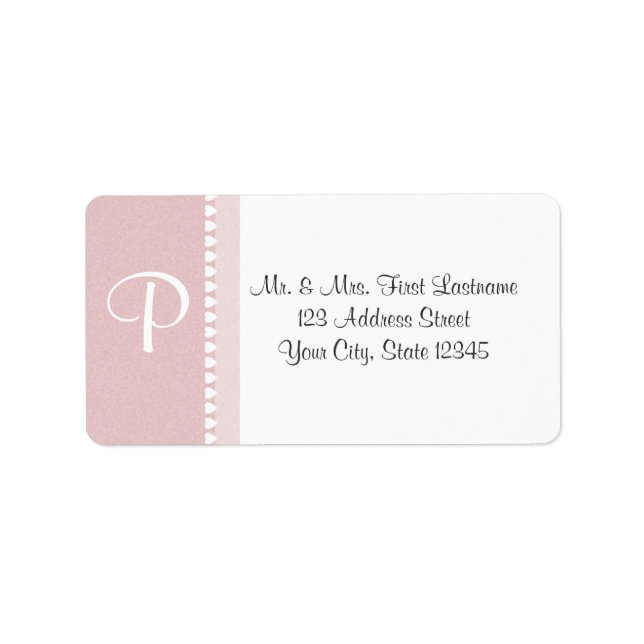 Étiquette Coeurs de monogramme rose et blanc (Devant)