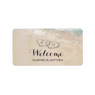 Étiquette Coeurs de plage Vintages tropicaux dans le sable