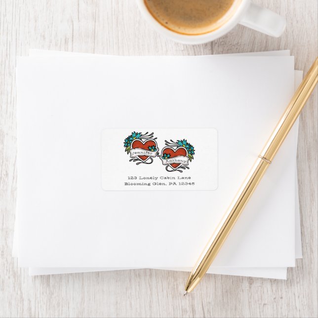 Étiquette Coeurs tatoués, Mariage graphique de tatouage (En situation)