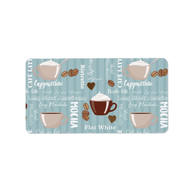 Étiquette Coffee cups Blue Vertical Lines Caffeine Grains (Devant)