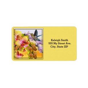 Étiquette Colibri sur Lilacs et Orchidées sur Jaune