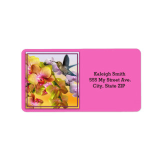 Étiquette Colibri sur Lilacs et Orchidées sur Rose