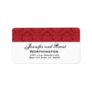 Étiquette Collection Mariage damassé en couleur rouge et bla