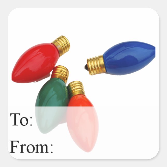 Étiquette colorée de cadeau d'ampoules de Noël (Devant)