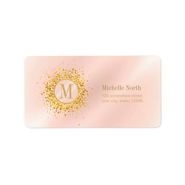 Étiquette Confetti Monogram Rose Gold Foil ID445 (Devant)